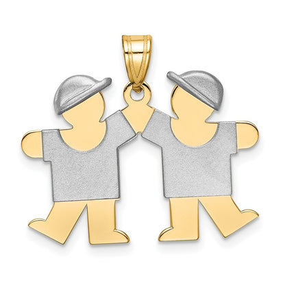 14k Two-Tone Gold Small Double Boys Engravable Charm