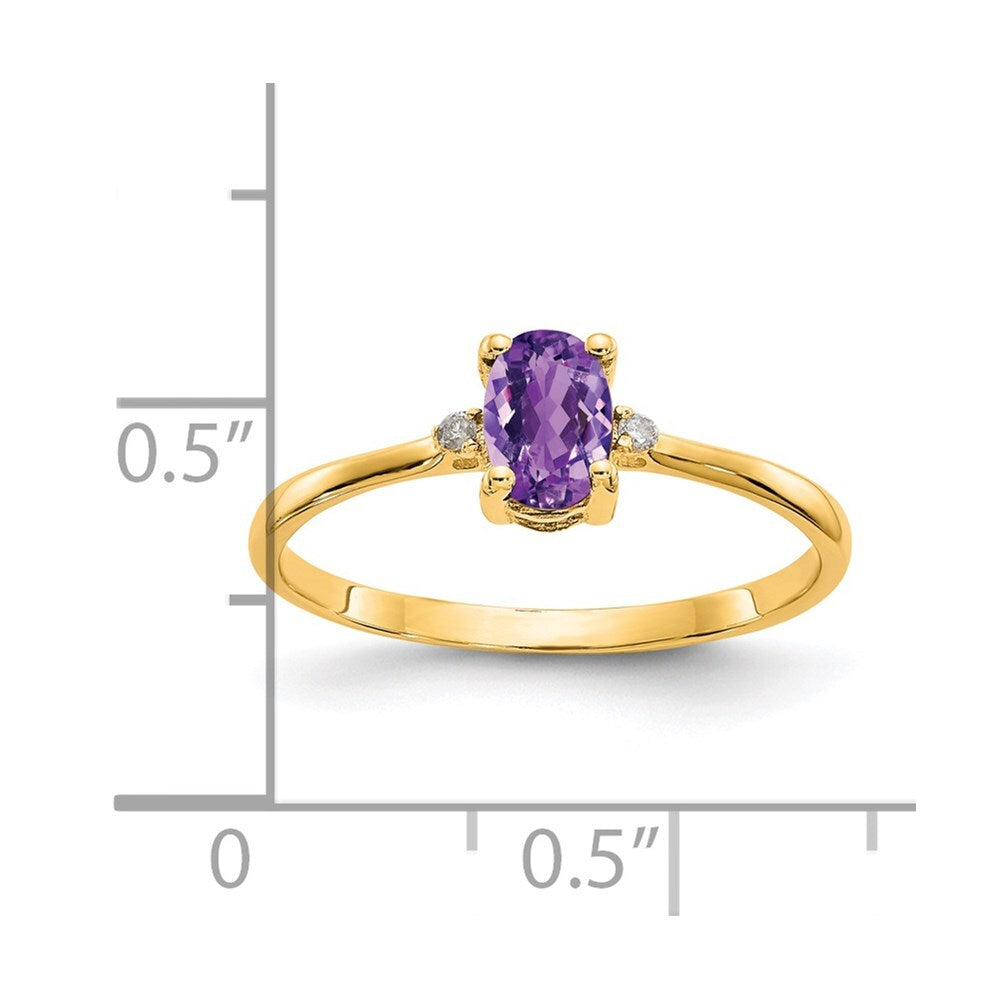 14K Yellow Gold Diamond & Amethyst Birthstone Ring