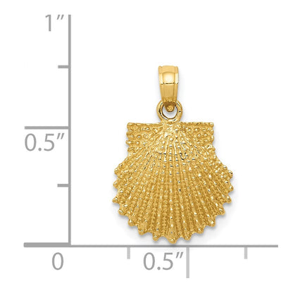 14k Yellow Gold Textured Scallop Shell Pendant for Women