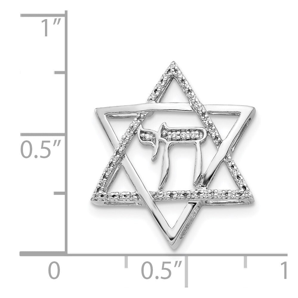 14k White Gold 1/10ct. Diamond Star of David Chai Chain Slide Pendant