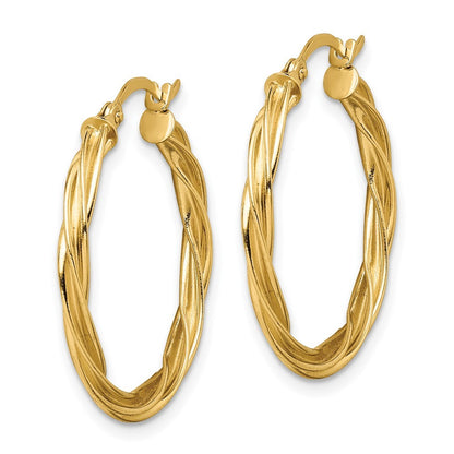 14k Yellow Gold Polished Twisted 2.5mm Hoop Earrings