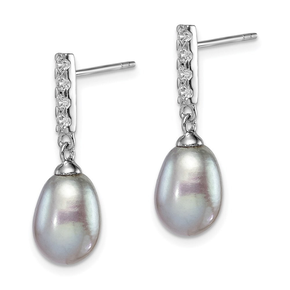 Sterling Silver Grey Teardrop Cultured Pearl & Cubic Zirconia Dangle Earrings