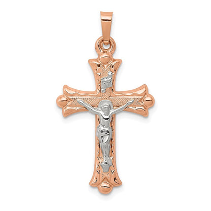 14k Two-tone Gold Hollow Crucifix Pendant for Women