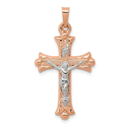 14k Two-tone Gold Hollow Crucifix Pendant for Women