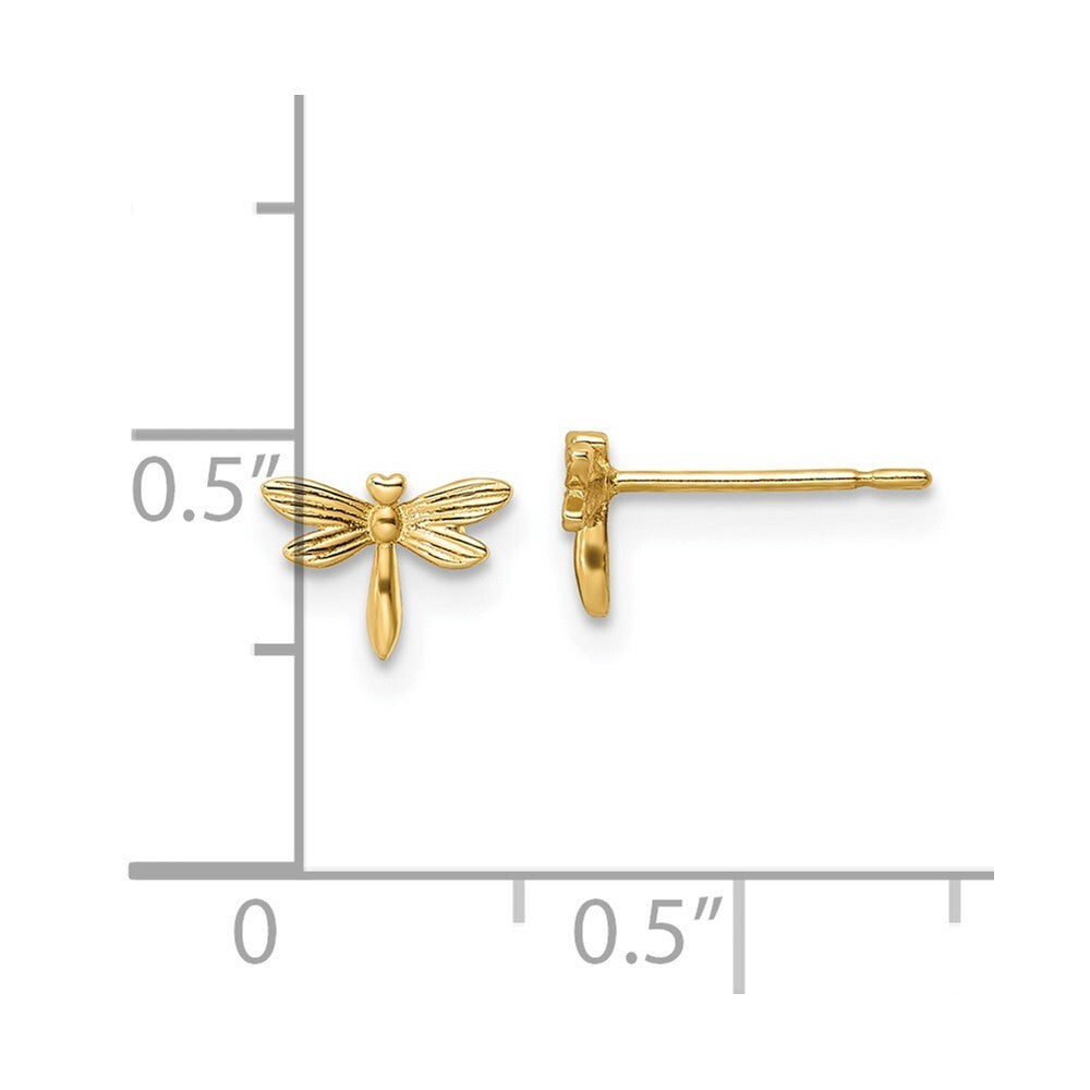 14k Yellow Gold Dragonfly Stud Earrings Gift for Women