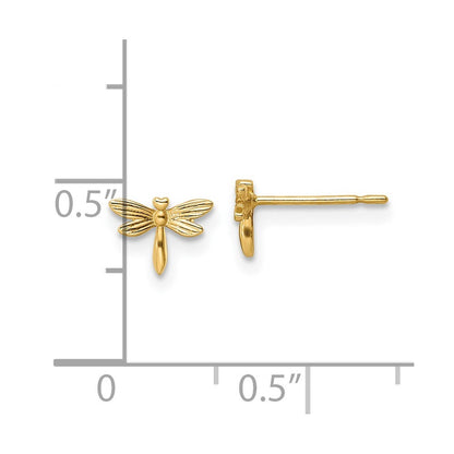 14k Yellow Gold Dragonfly Stud Earrings Gift for Women