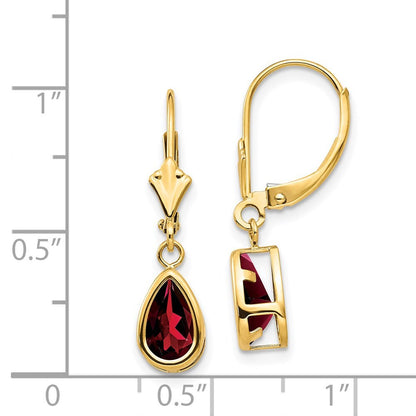 14k Yellow Gold 8x5mm Pear Garnet Dangle Earrings Leverback Gift for Women