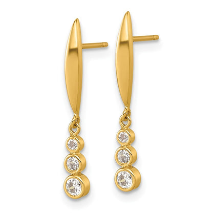 14k Yellow Gold Polished Graduated Triple Cubic Zirconia Dangle Earrings