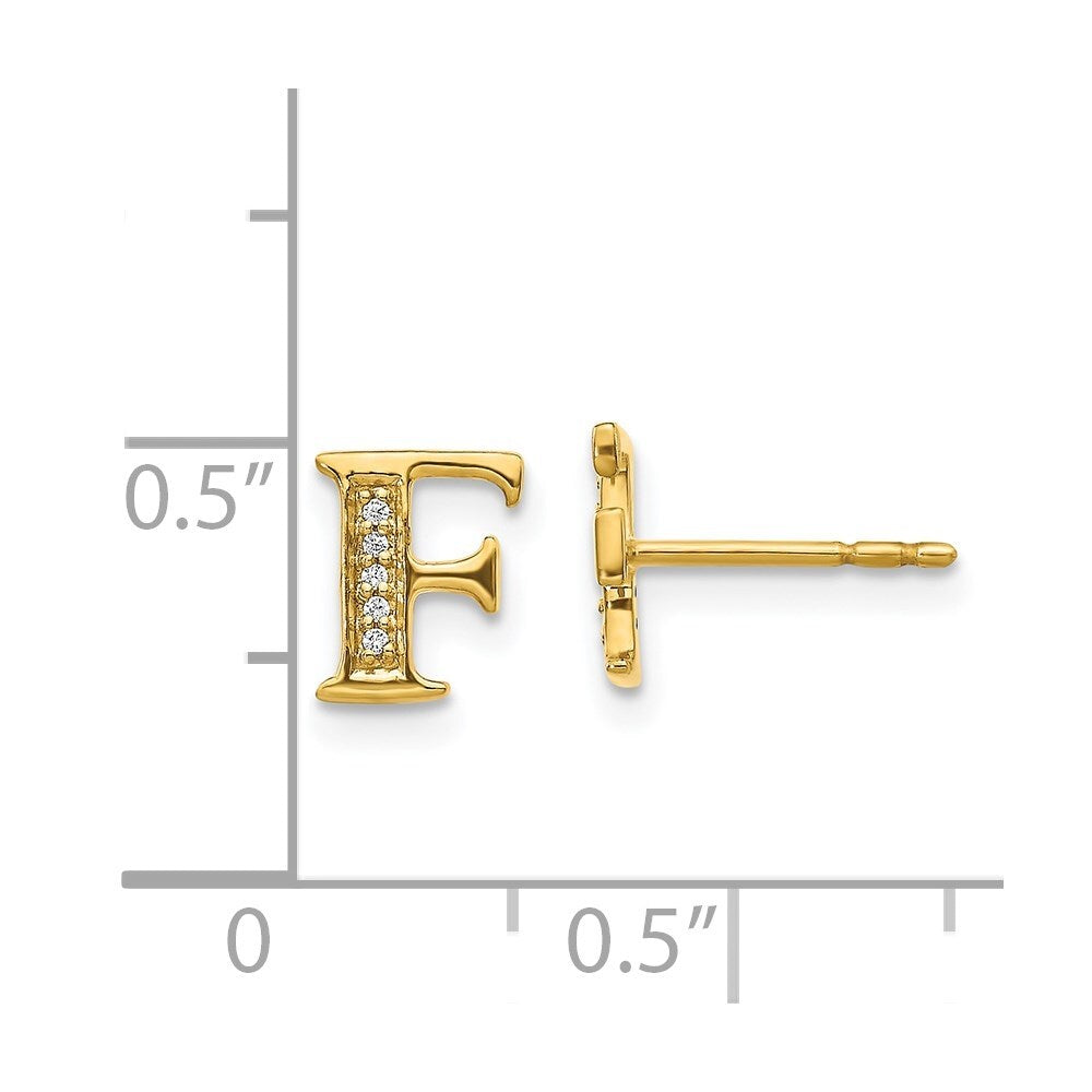 14k Yellow Gold Diamond Initial F Stud Earrings Gift for Women