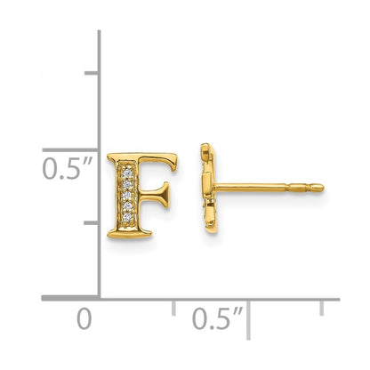 14k Yellow Gold Diamond Initial F Stud Earrings Gift for Women