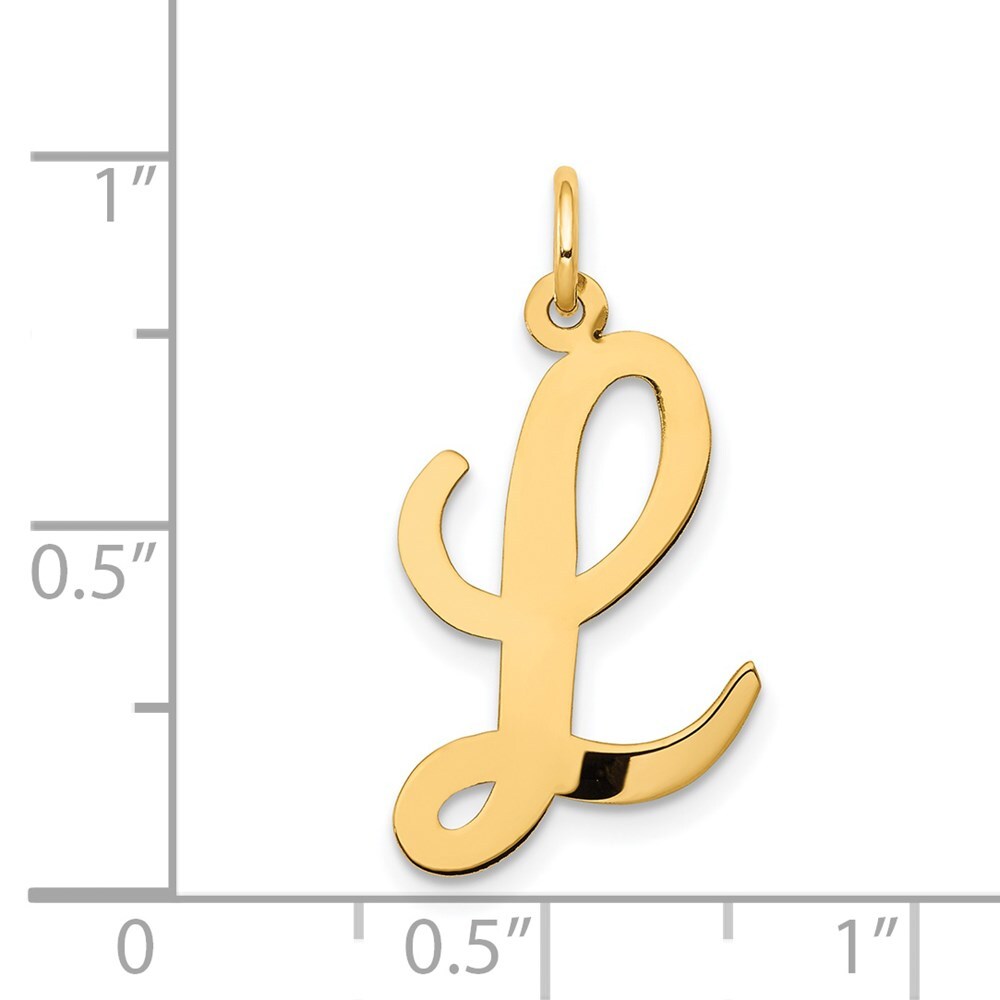 14k Yellow Gold Large Script Letter L Initial Charm Pendant for Women