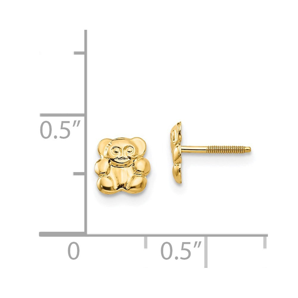 14k Yellow Gold Polished Teddy Bear Screwback Stud Earrings Gift for Women