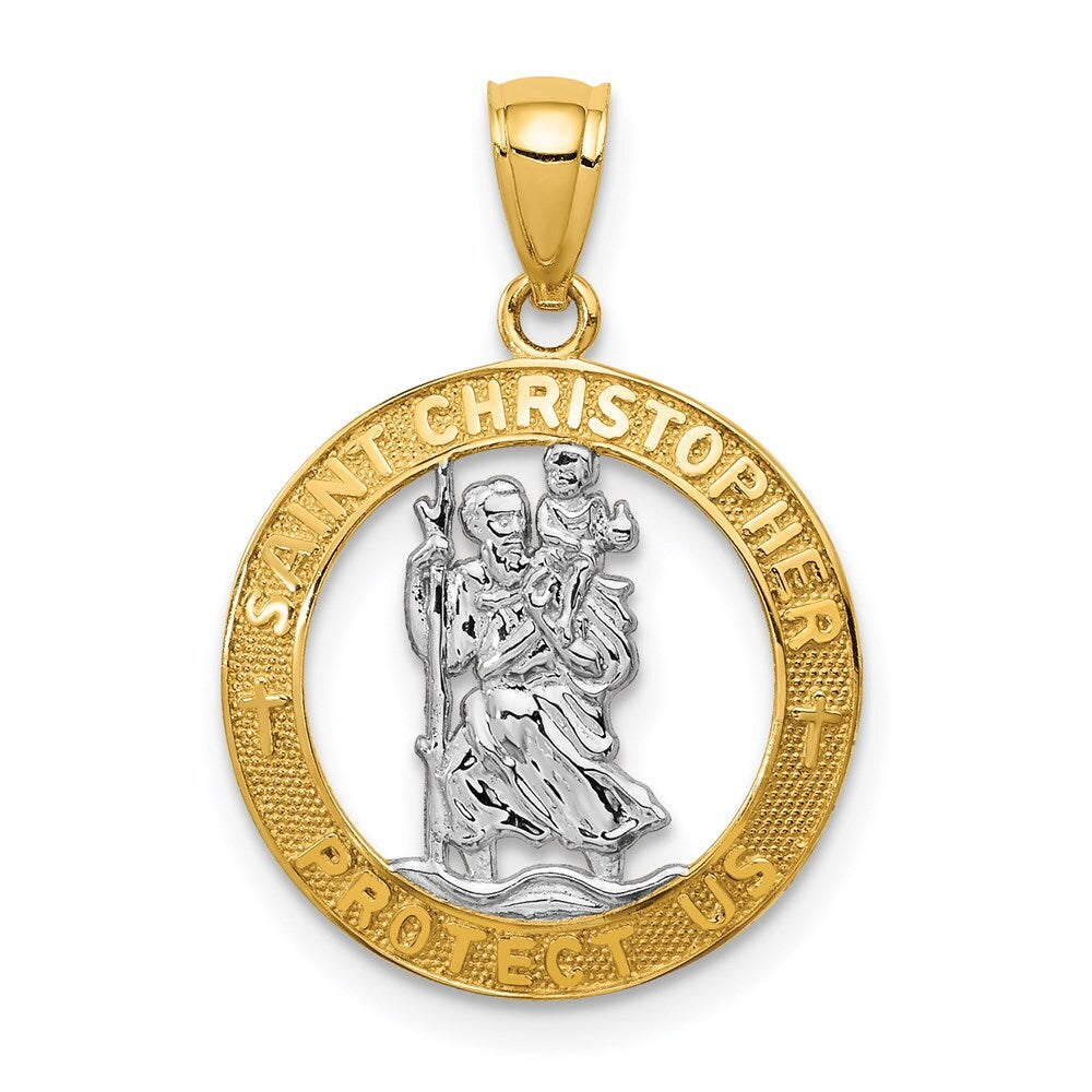 14k Yellow Gold Rhodium St Christopher Pendant for Women