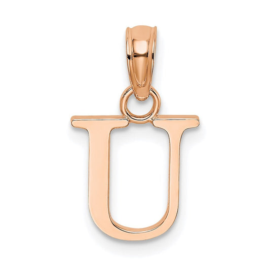 14k Rose Gold Polished Block Letter U Initial Pendant for Women