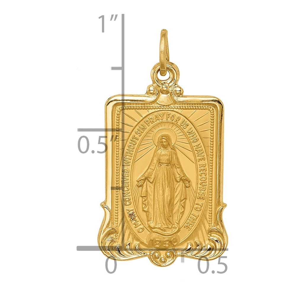 14k Yellow Gold Solid Polished Satin Large Rectangle Framed Miraculous Medal