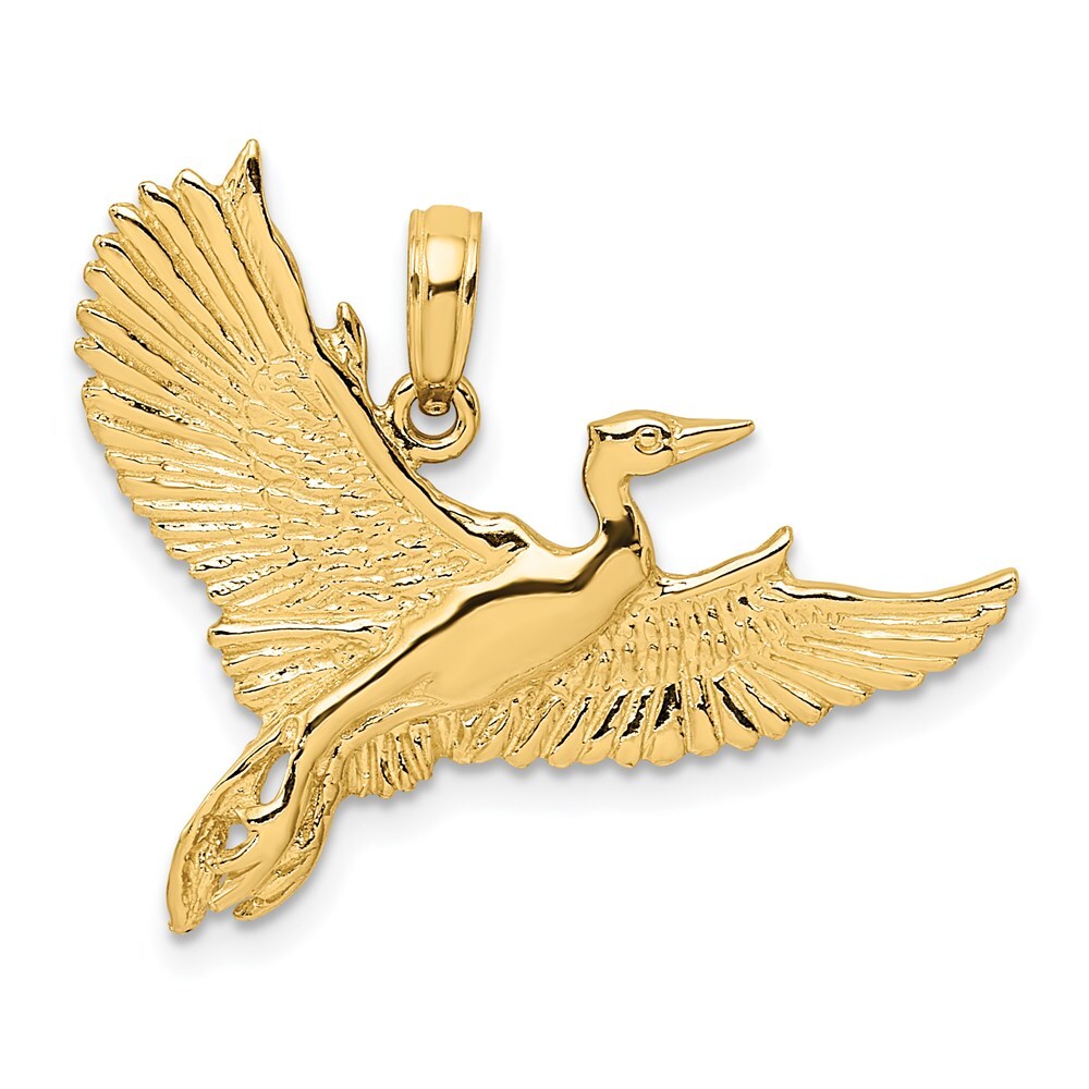 14k Yellow Gold Flying Heron Bird Charm Pendant for Women
