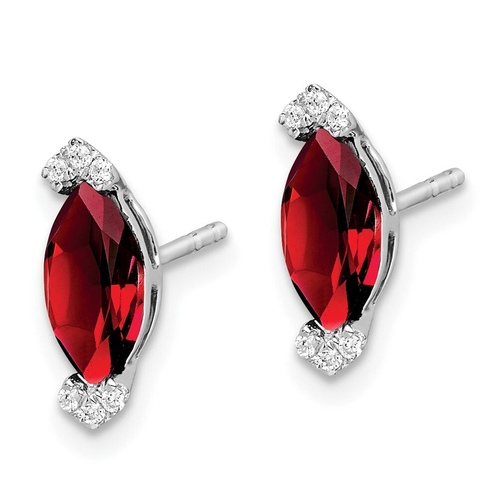 14k White Gold Marquise Garnet and Diamond Stud Earrings Gift for Women
