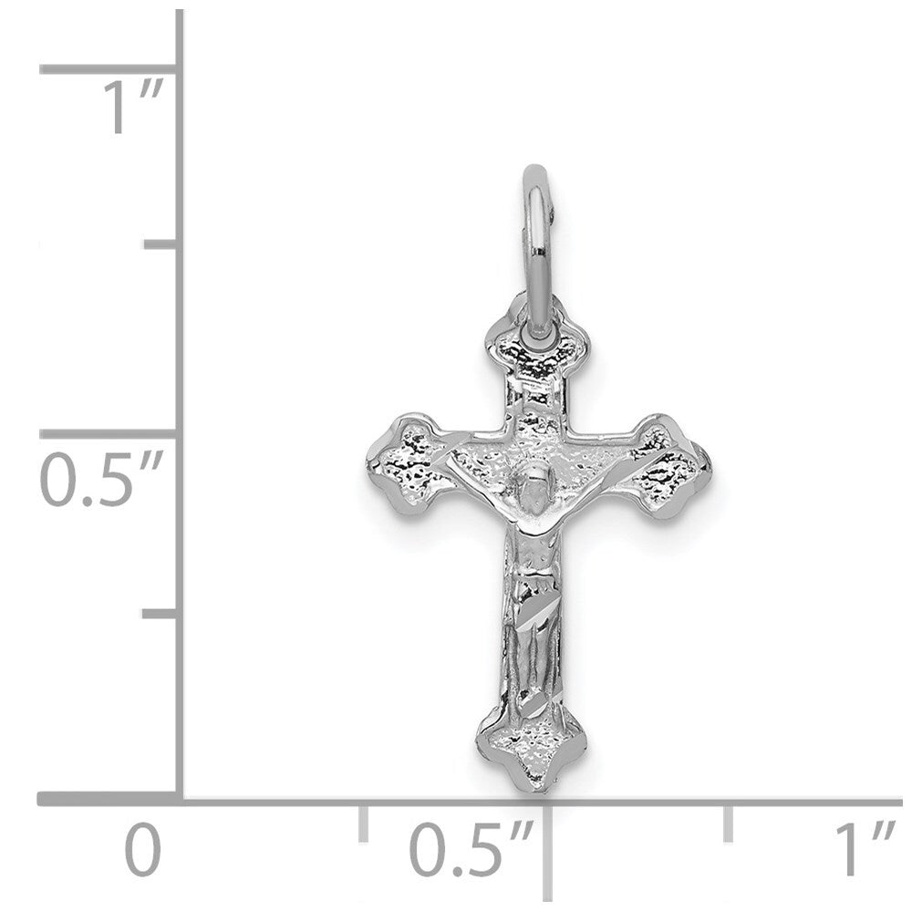 14k White Gold Satin Diamond-cut Crucifix Charm Pendant for Women
