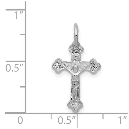 14k White Gold Satin Diamond-cut Crucifix Charm Pendant for Women