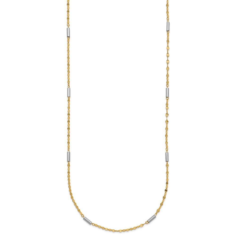 14K Two-tone Gold Diamond-cut Mini Bar Links Fancy Necklace
