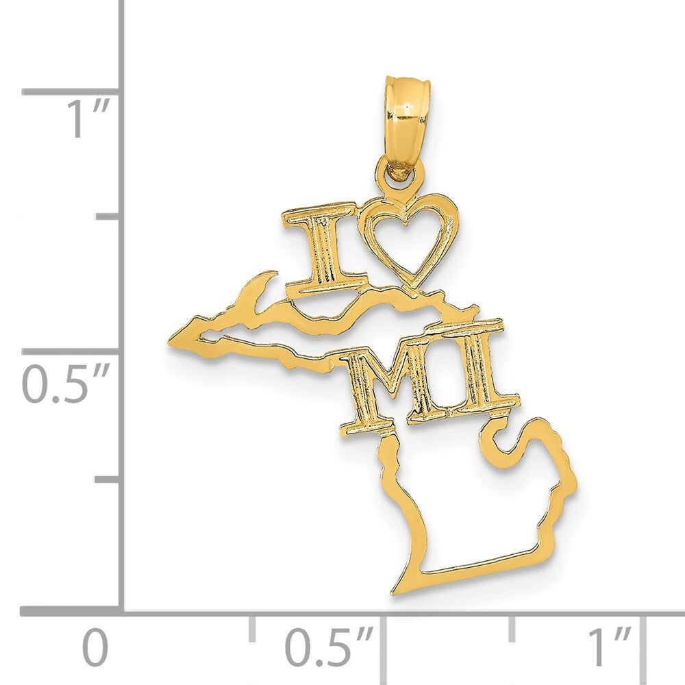 14k Yellow Gold Solid Michigan State Pendant for Women