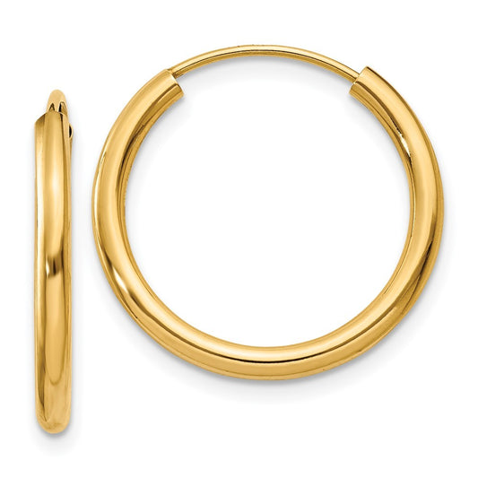 14k Yellow Gold Polished Round Endless 2mm Hoop Earrings