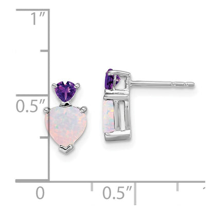 14k White Gold Created Opal and Amethyst Heart Drop & Dangle Earrings