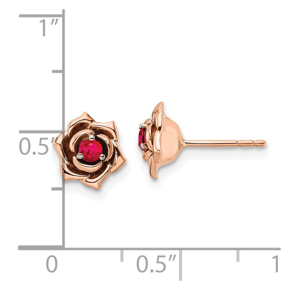 14K Two-tone White & Rose Ruby Flower Stud Earrings