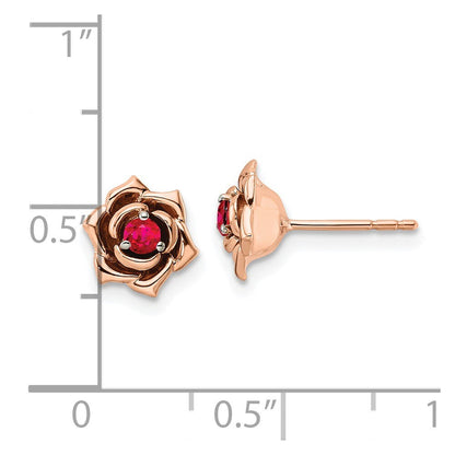 14K Two-tone White & Rose Ruby Flower Stud Earrings