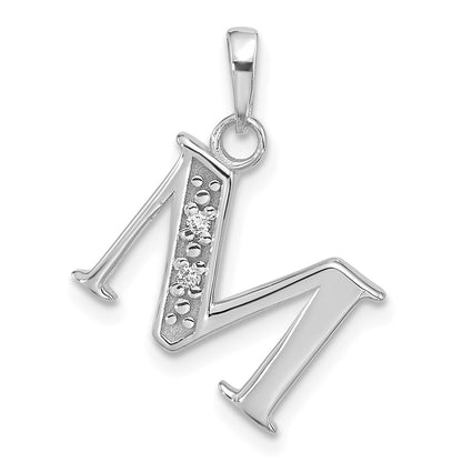 14k White Gold Diamond Letter M Initial Pendant for Women