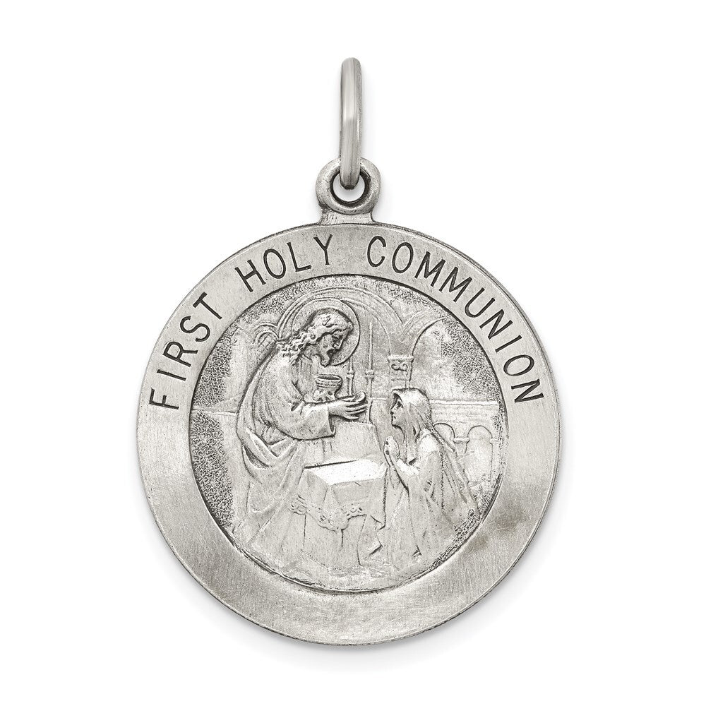 Sterling Silver Antiqued First Holy Communion Medal Pendant