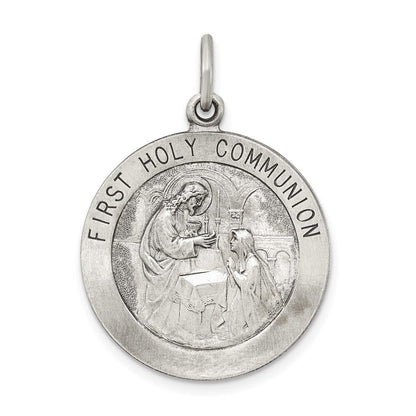 Sterling Silver Antiqued First Holy Communion Medal Pendant