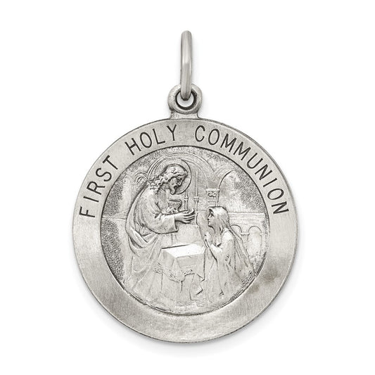 Sterling Silver Antiqued First Holy Communion Medal Pendant