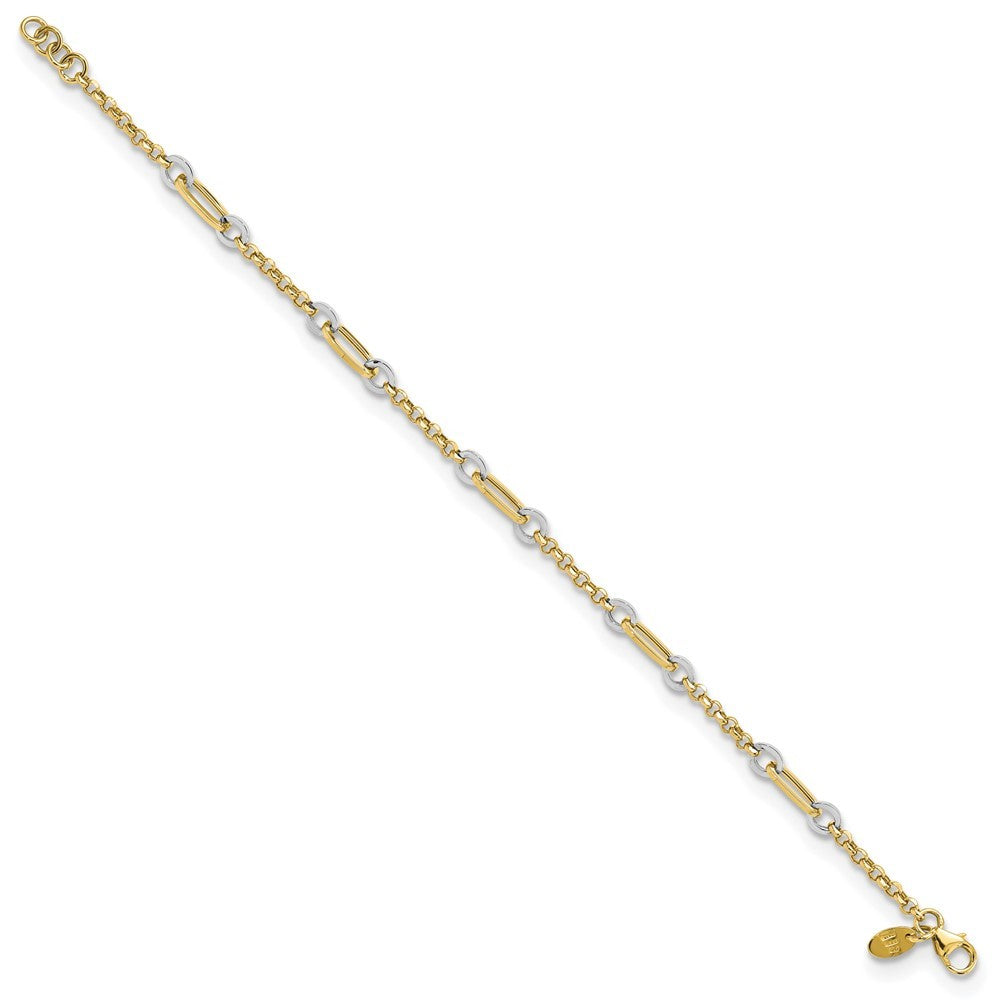 14K Two-tone Fancy Oval Link and Chain 7.25" Bracelet Plus 0.5" Ext