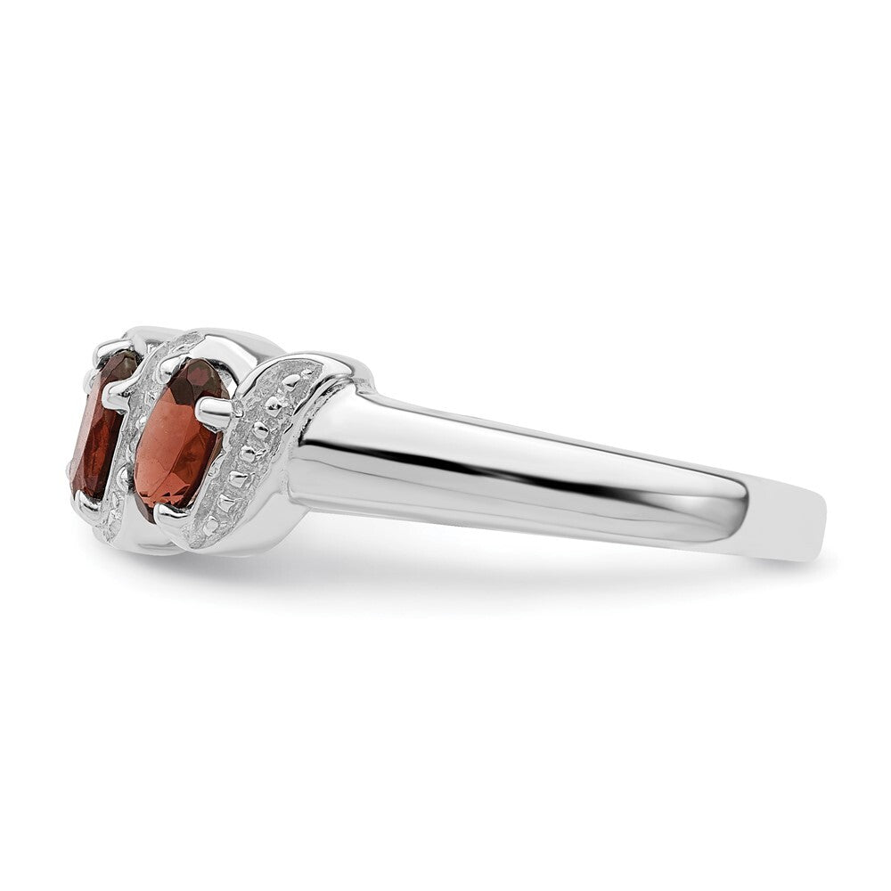Sterling Silver Rhodium-plated 3 Stone Garnet & Diamond Ring Size 6