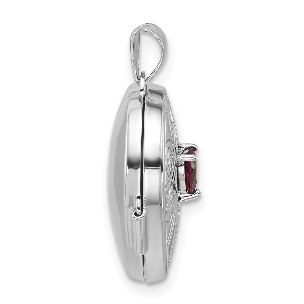 Sterling Silver Rhodolite Garnet June Birthstone 18mm Heart Locket