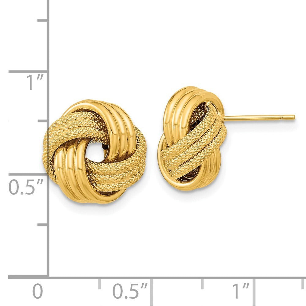 14k Yellow Gold Polished Textured Triple Love Knot Stud Earrings Gift for Women