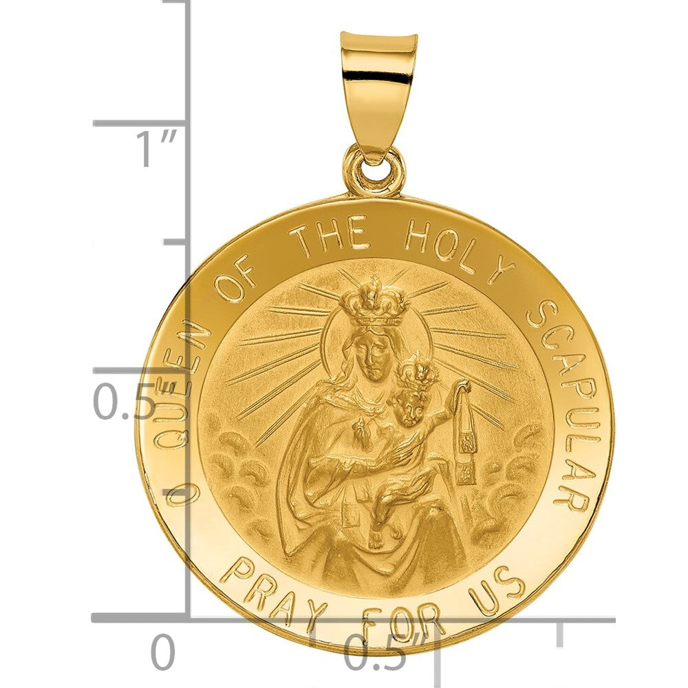 14k Yellow Gold Queen of the Holy Scapular Reversible Medal Hollow Pendant