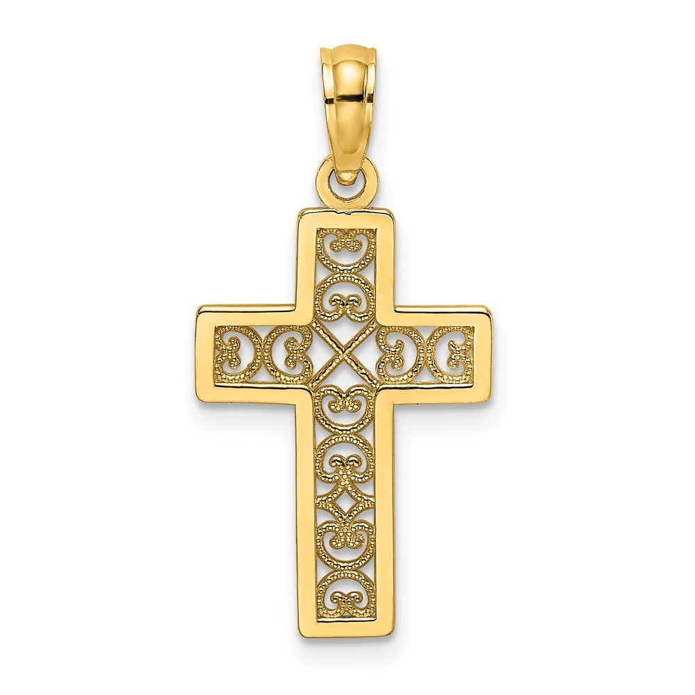 14k Yellow Gold Textured Lace Center Cross Charm
