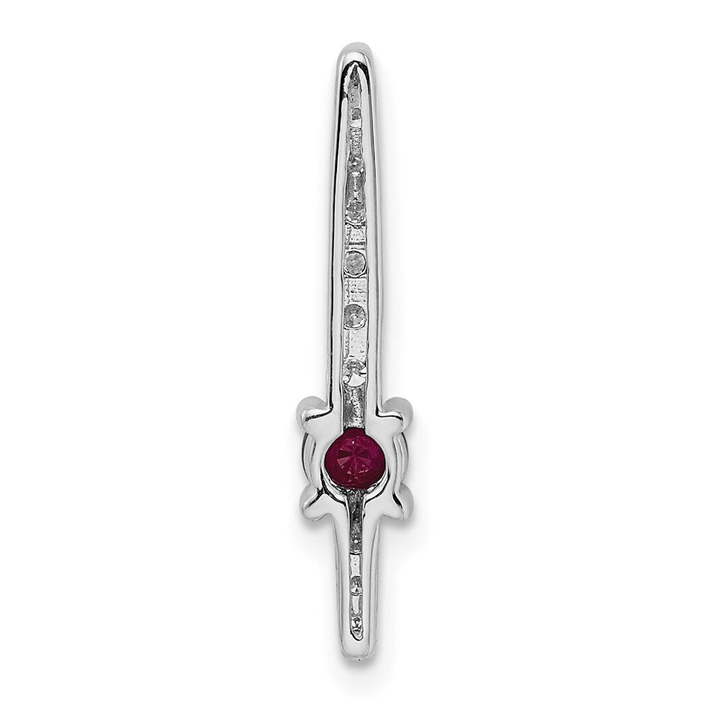 14k White Gold Diamond and .18 Ruby Fancy Chain Slide Pendant for Women