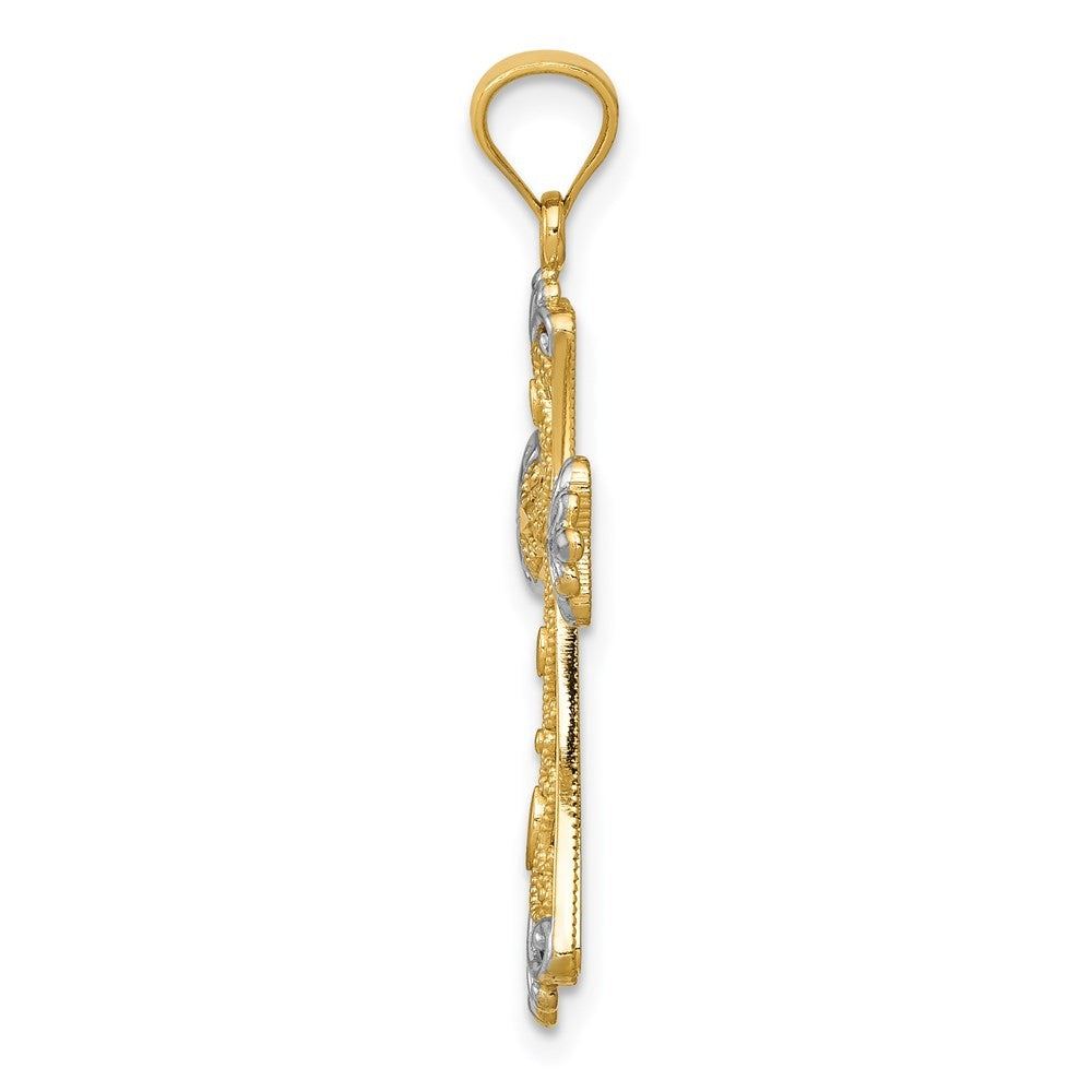 14k Yellow Gold w Rhodium Reversible Cross Pendant