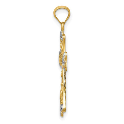 14k Yellow Gold w Rhodium Reversible Cross Pendant