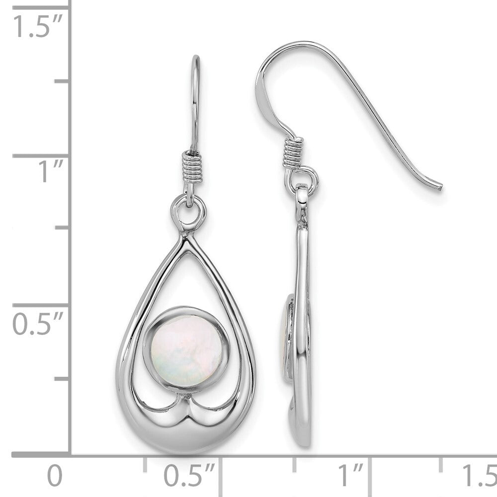 Sterling Silver Rhodium-plated Polished MOP Teardrop Dangle Earrings