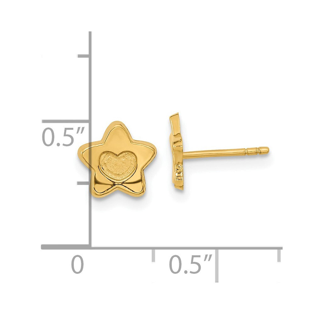 14k Yellow Gold Satin and Polished Heart in Star Stud Earrings