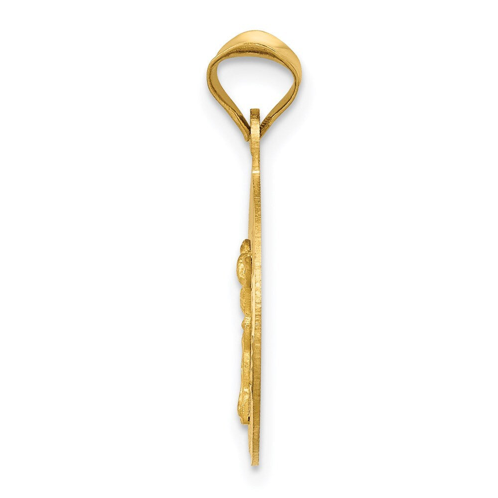 14k Yellow Gold Polished Diamond-Cut Corpus Circle Pendant for Women