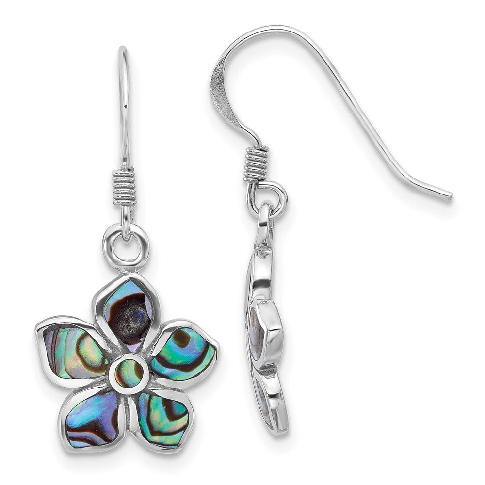Sterling Silver Rhodium-Plated Polished Abalone Flower Dangle Earrings