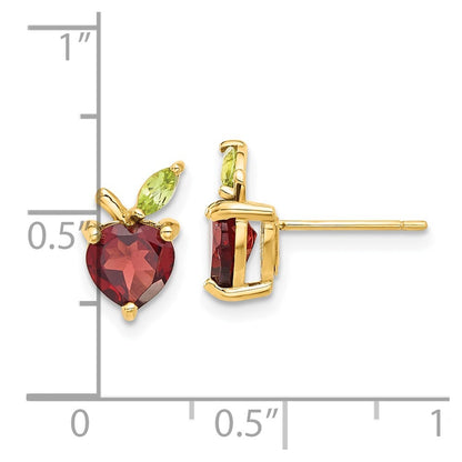 14k Yellow Gold Gold Garnet and Peridot Apple Stud Earrings Gift for Women