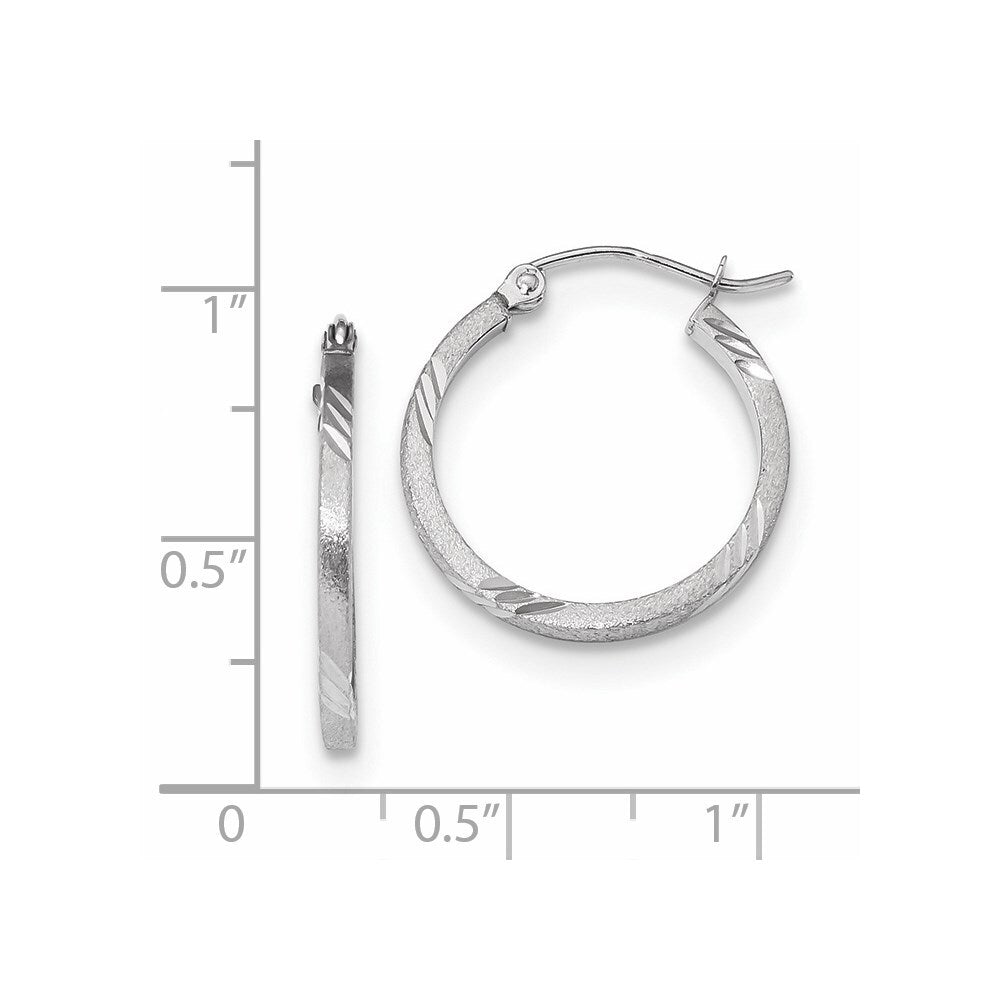 14k White Gold Satin Diamond-cut Square Tube Hoop Earrings Gift for Women