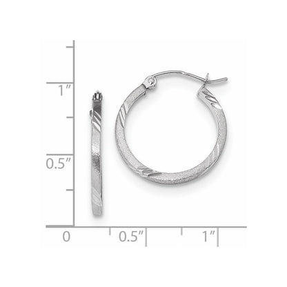 14k White Gold Satin Diamond-cut Square Tube Hoop Earrings Gift for Women