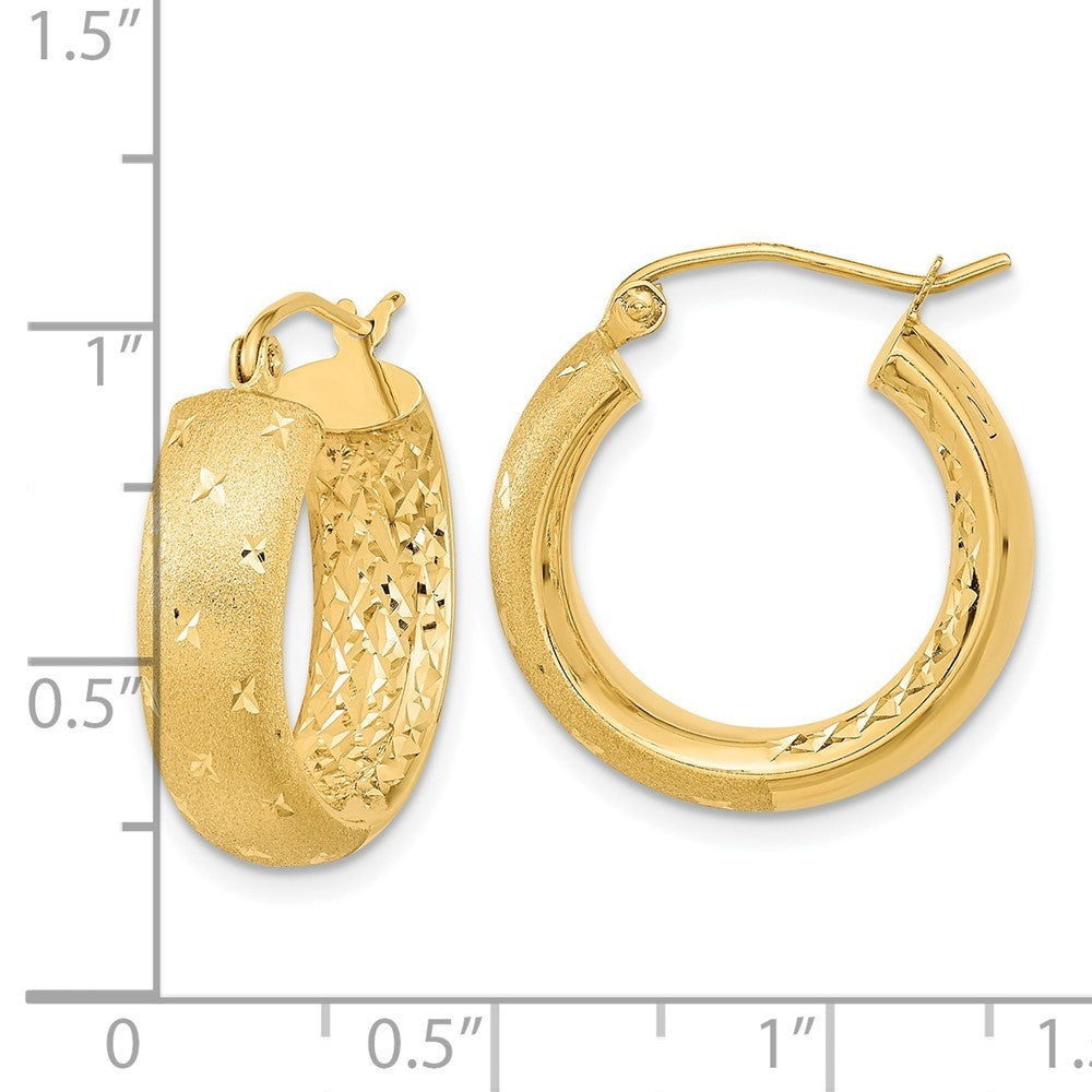 14k Yellow Gold Polished Satin and Diamond-cut In/Out Hoop Earrings